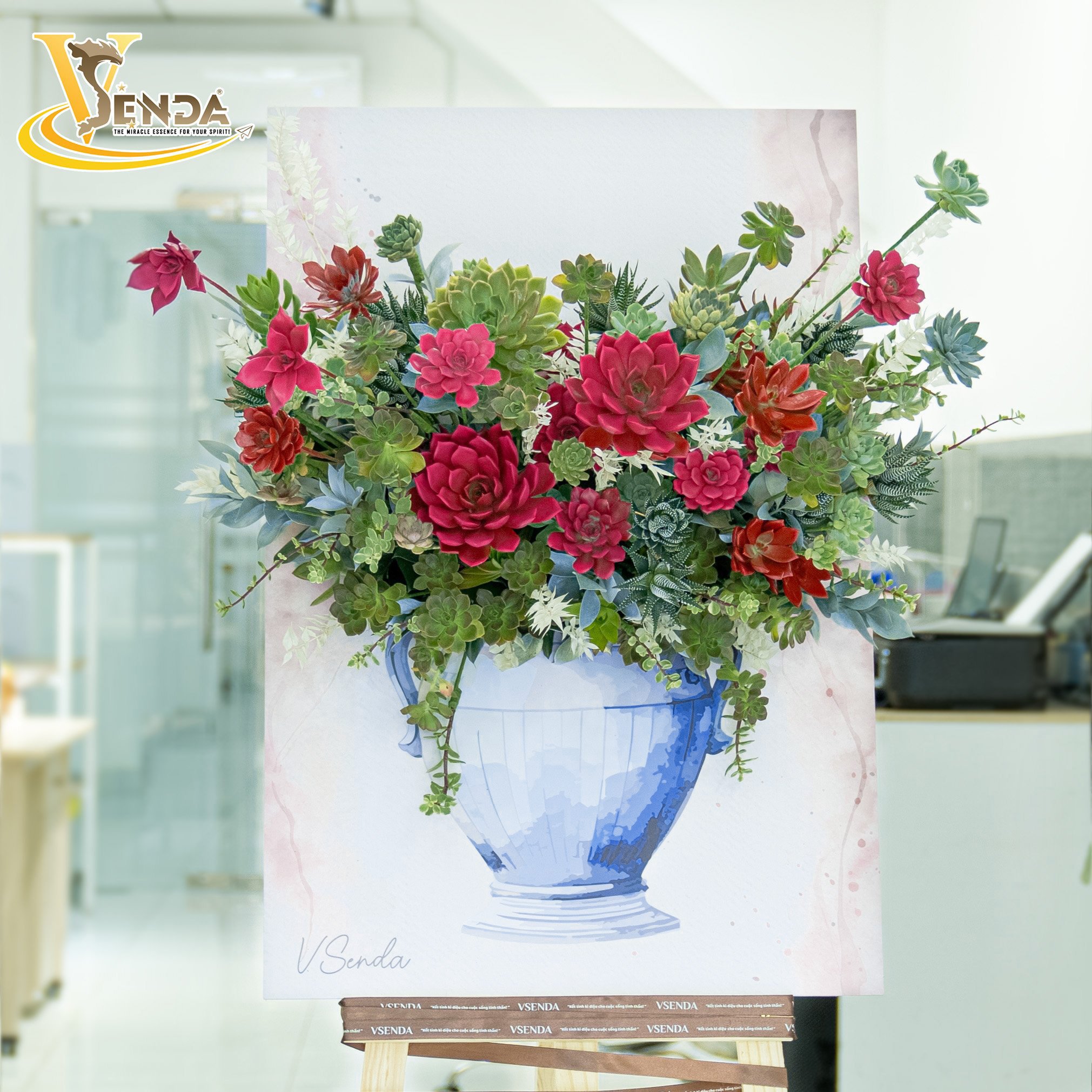 Kệ Bức tranh bình hoa sen đá