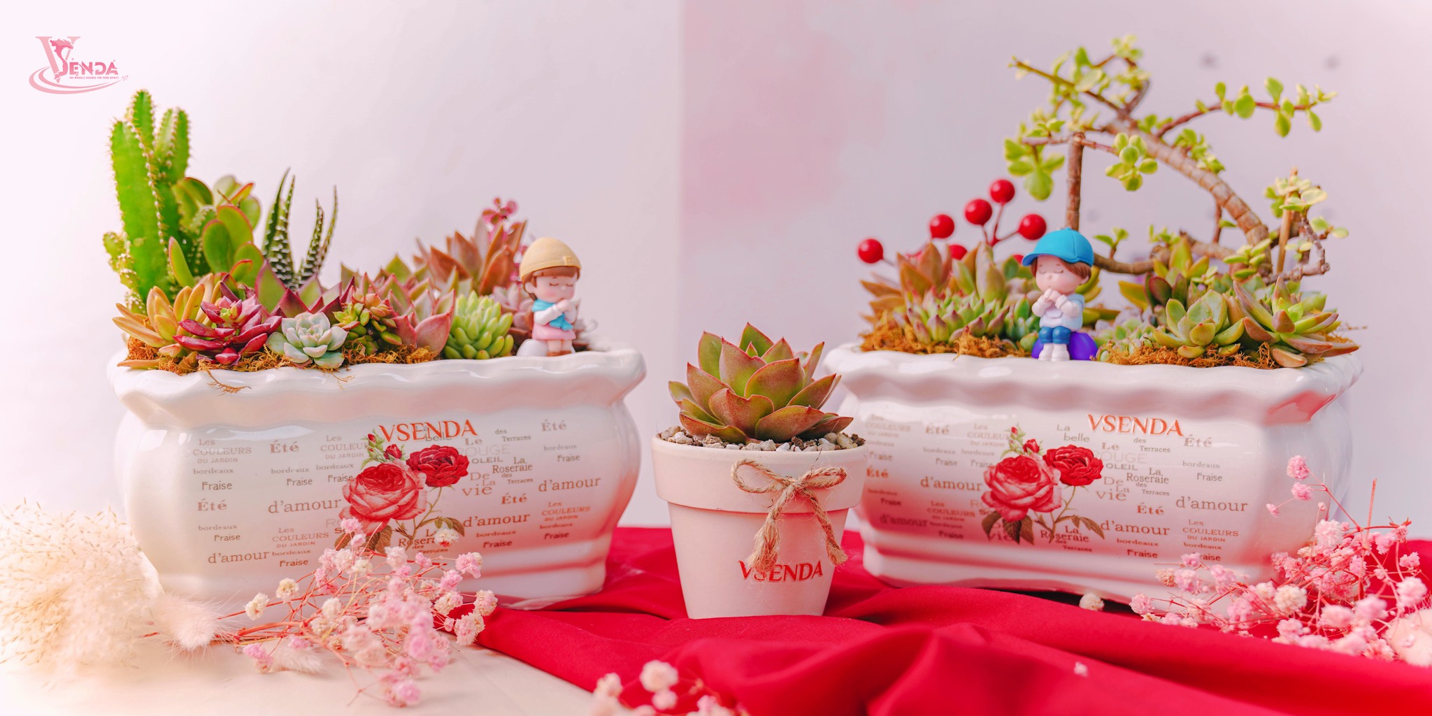 Hoa Sen Đá Chậu Ang Chữ Nhật Couple Valentine